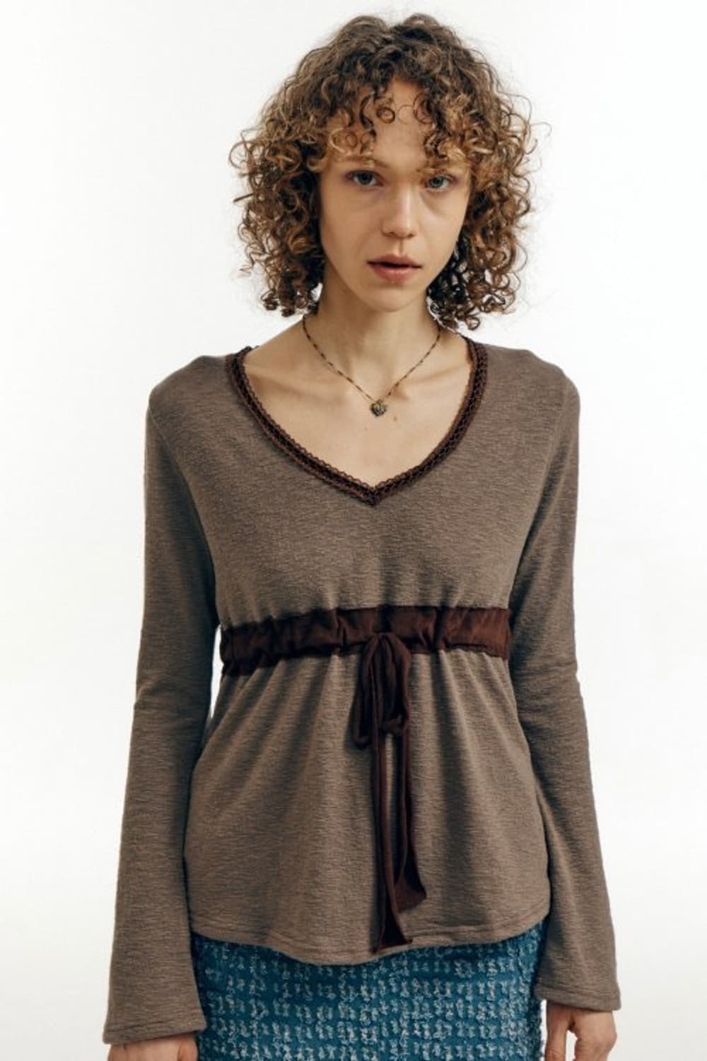 삽니다) 와이낫어스 블라우스 브라운 S 상품이미지1