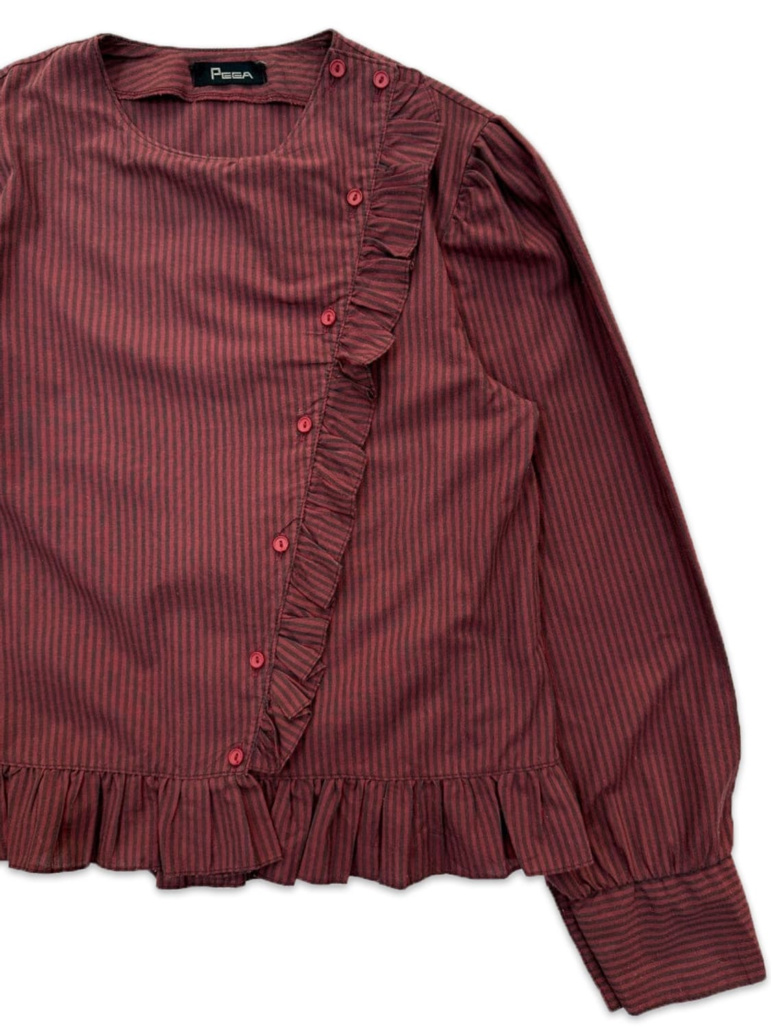 빈티지 레드 스트라이프 프릴 단추 셔츠 블라우스 상품이미지2