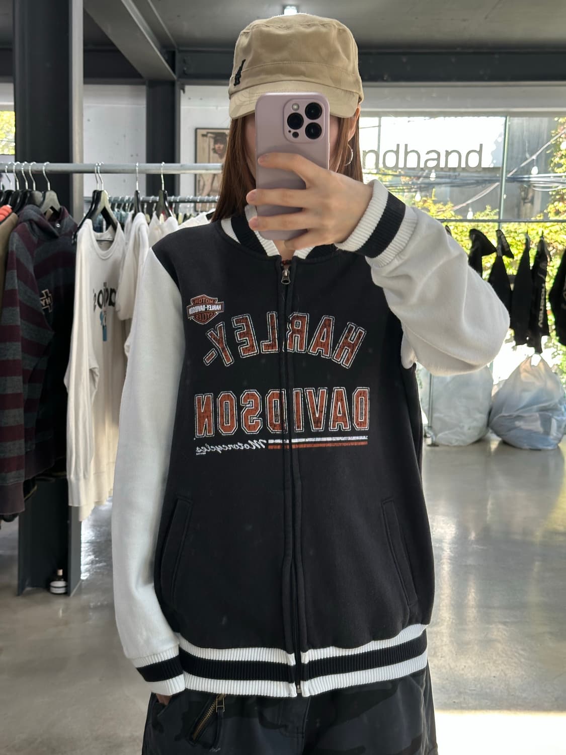 할리데이비슨 데미지로고 코튼 바시티 집업자켓 상품이미지1