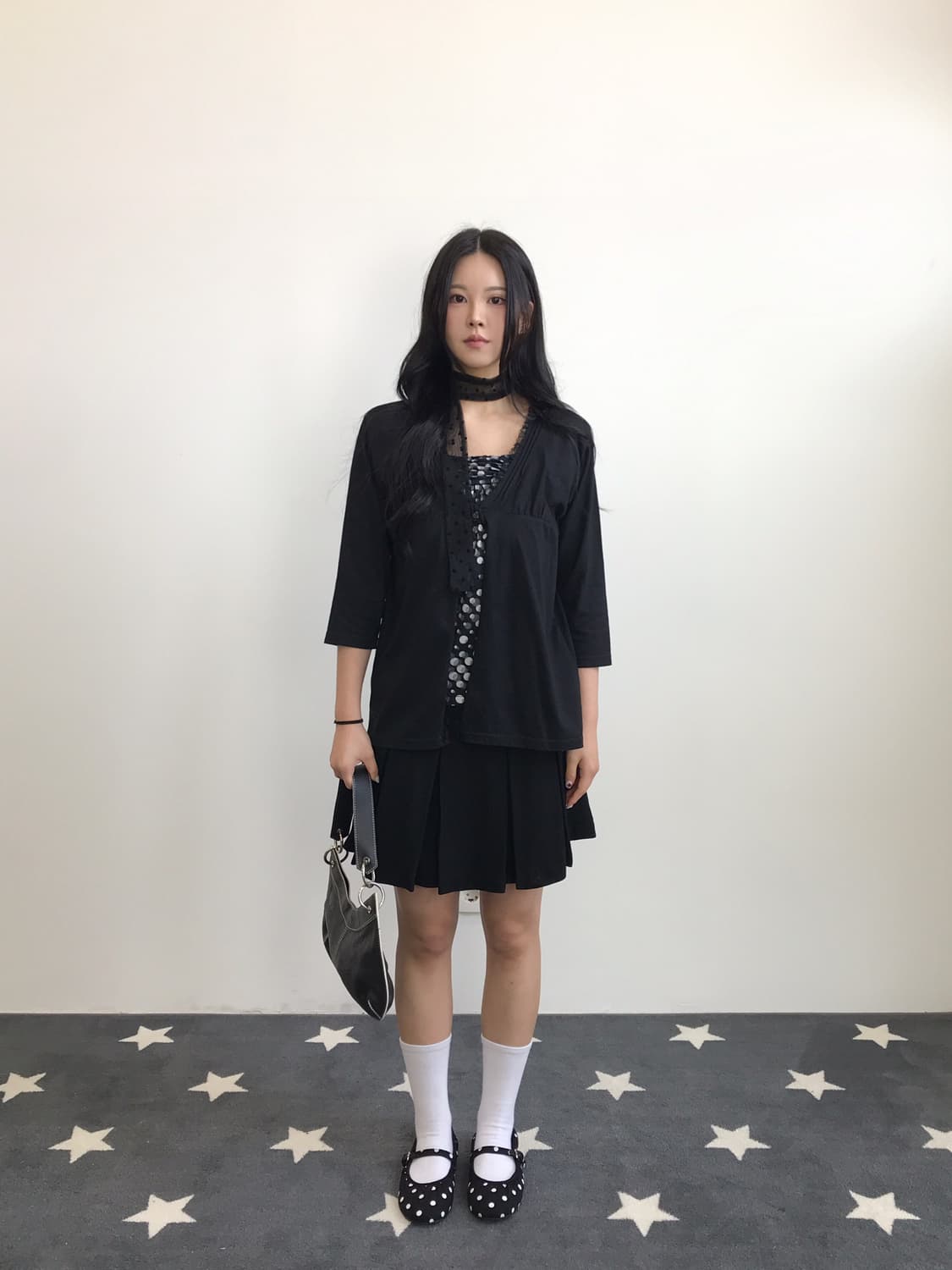  Jpn Black Ruffle Trim Layered Top 상품이미지1