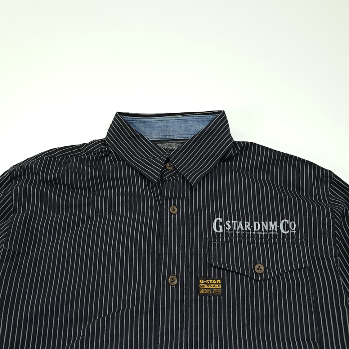 CL729 L 지스타로우 블랙 핀스트라이프 롤업 셔츠 남방 상품이미지2