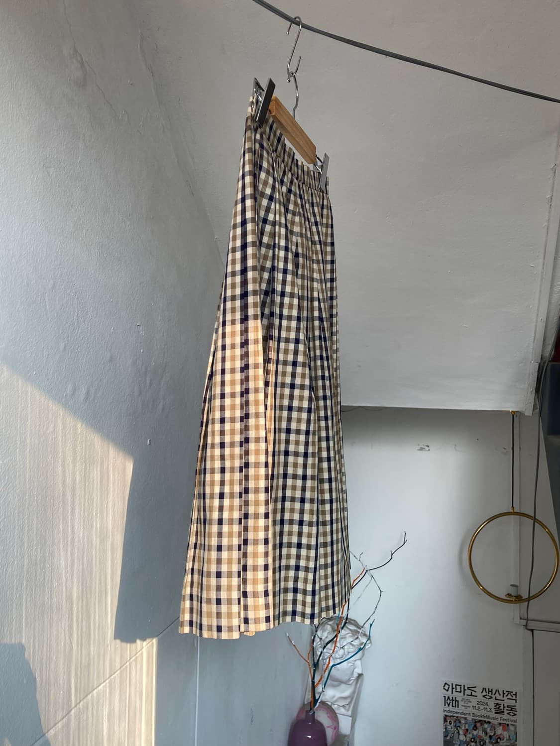 플리츠 체크 미디 스커트 상품이미지6