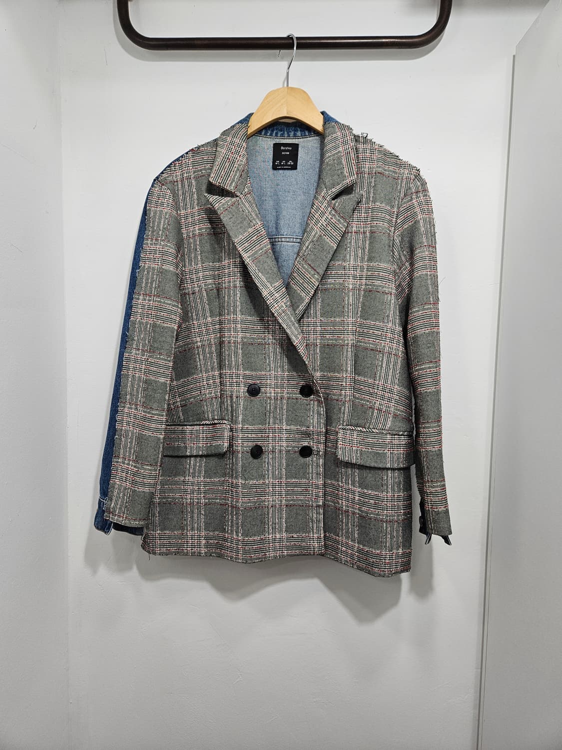 버쉬카(Bershka) 체크 데님 믹스 자켓 상품이미지1