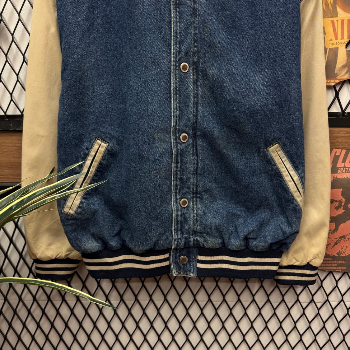 90s USA VINTAGE 데님 바시티자켓 베이지 배색 진청 상품이미지4