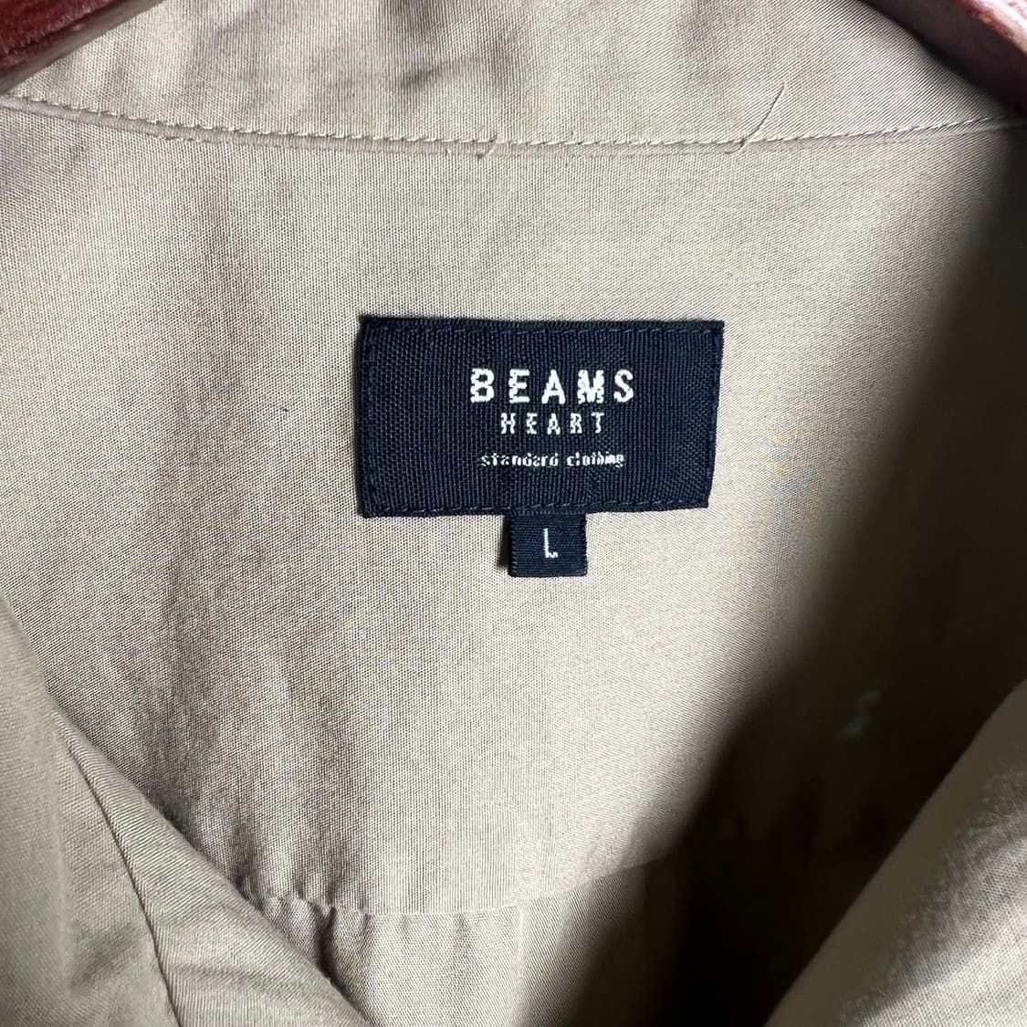 BEAMS 빔즈 하트 베이지 오픈 카라 반팔 셔츠 L 상품이미지3