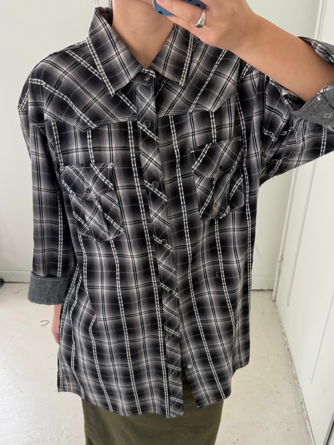 일본빈티지 블랙 체크 웨스턴 원피스 상품이미지4