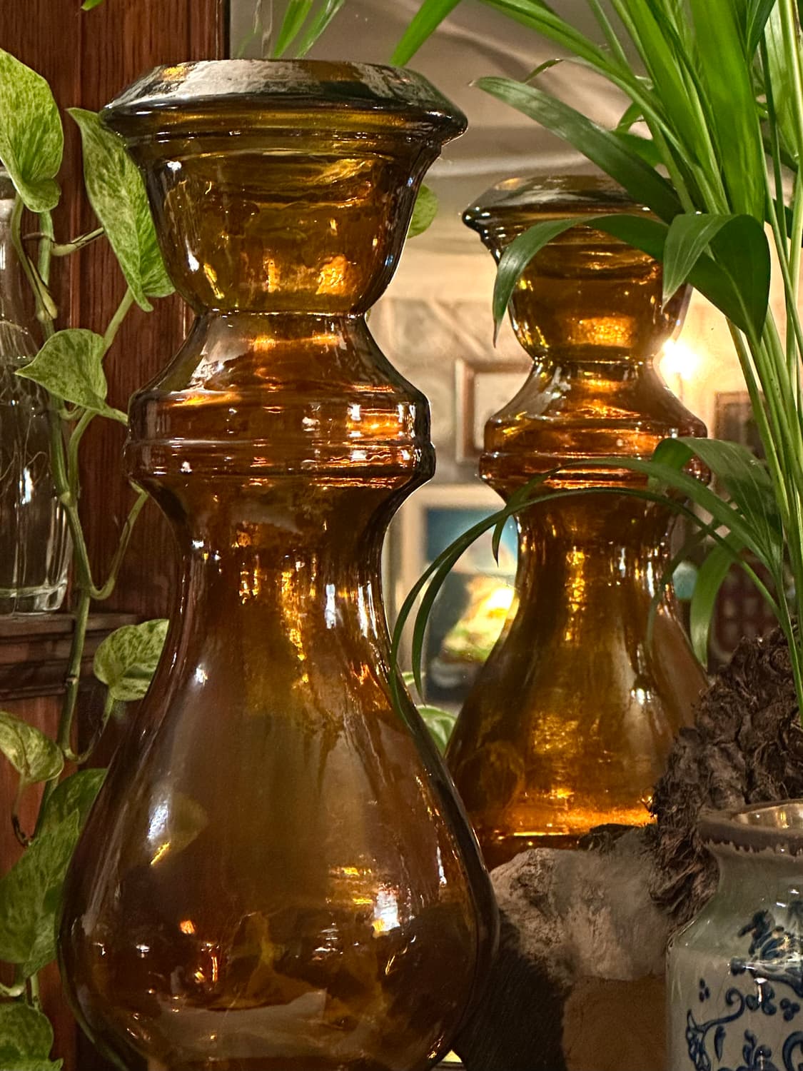 스페인 빈티지 리사이클 글라스 앰버 대형 화병 상품이미지3