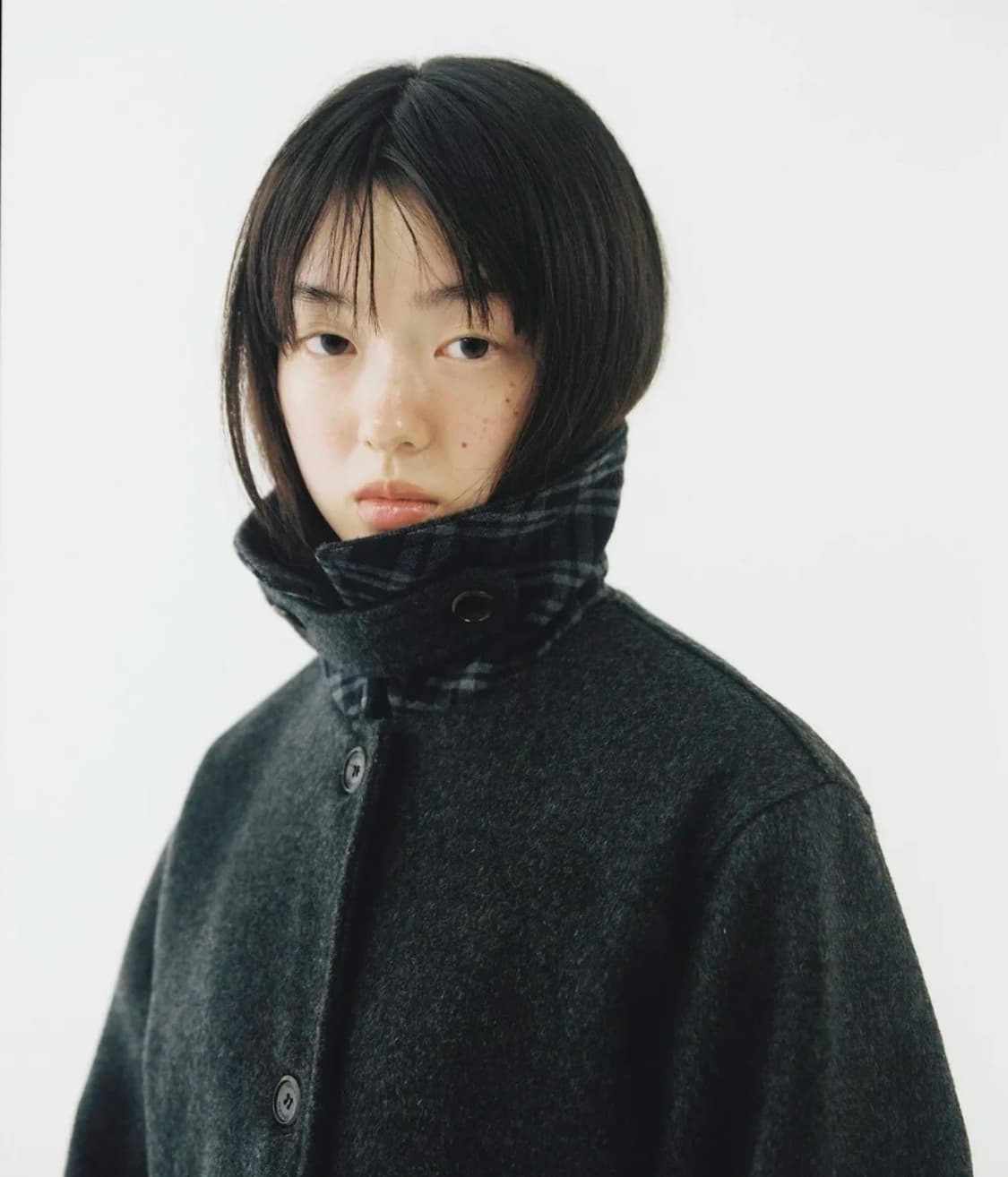 오헤시오 울 체크 하프 코트 챠콜 상품이미지2