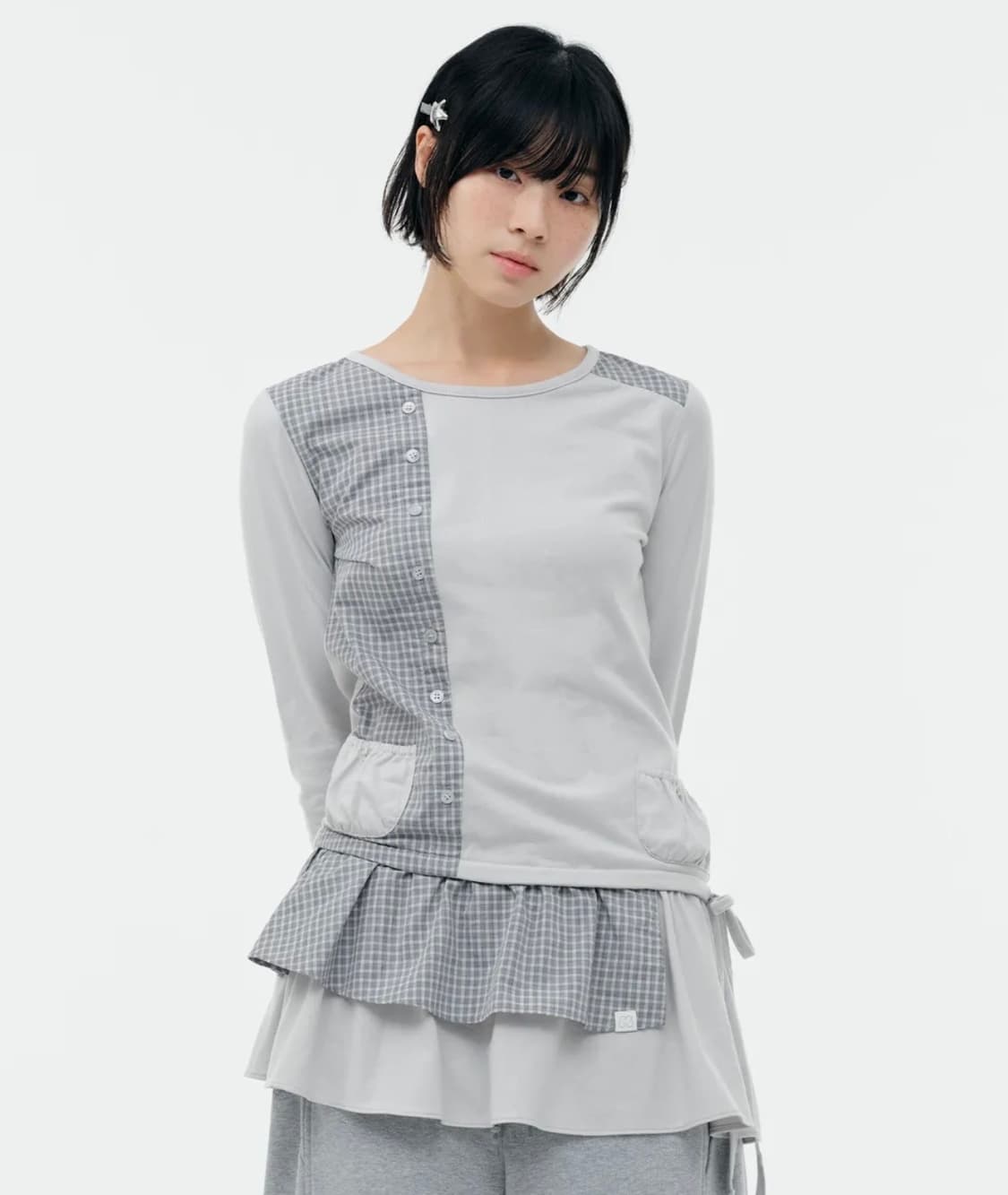 CHECK MIXED JERSEY DRESS [LIGHT GREY] 상품이미지1