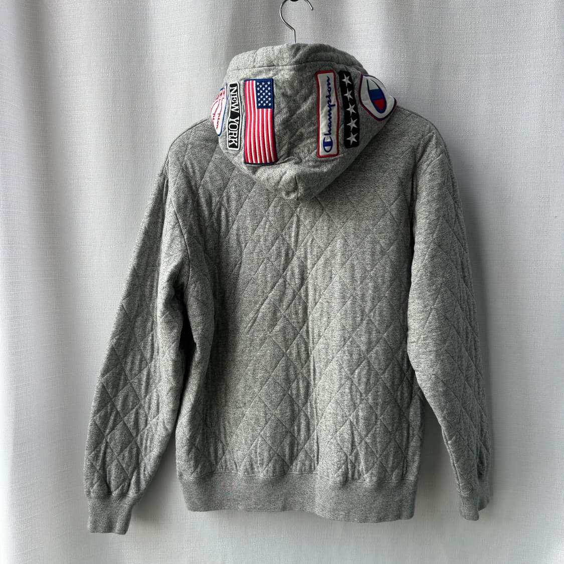 챔피온 재팬 직영점 한정판 멀티 패치 퀼팅 후드티 그레이 XL 상품이미지1