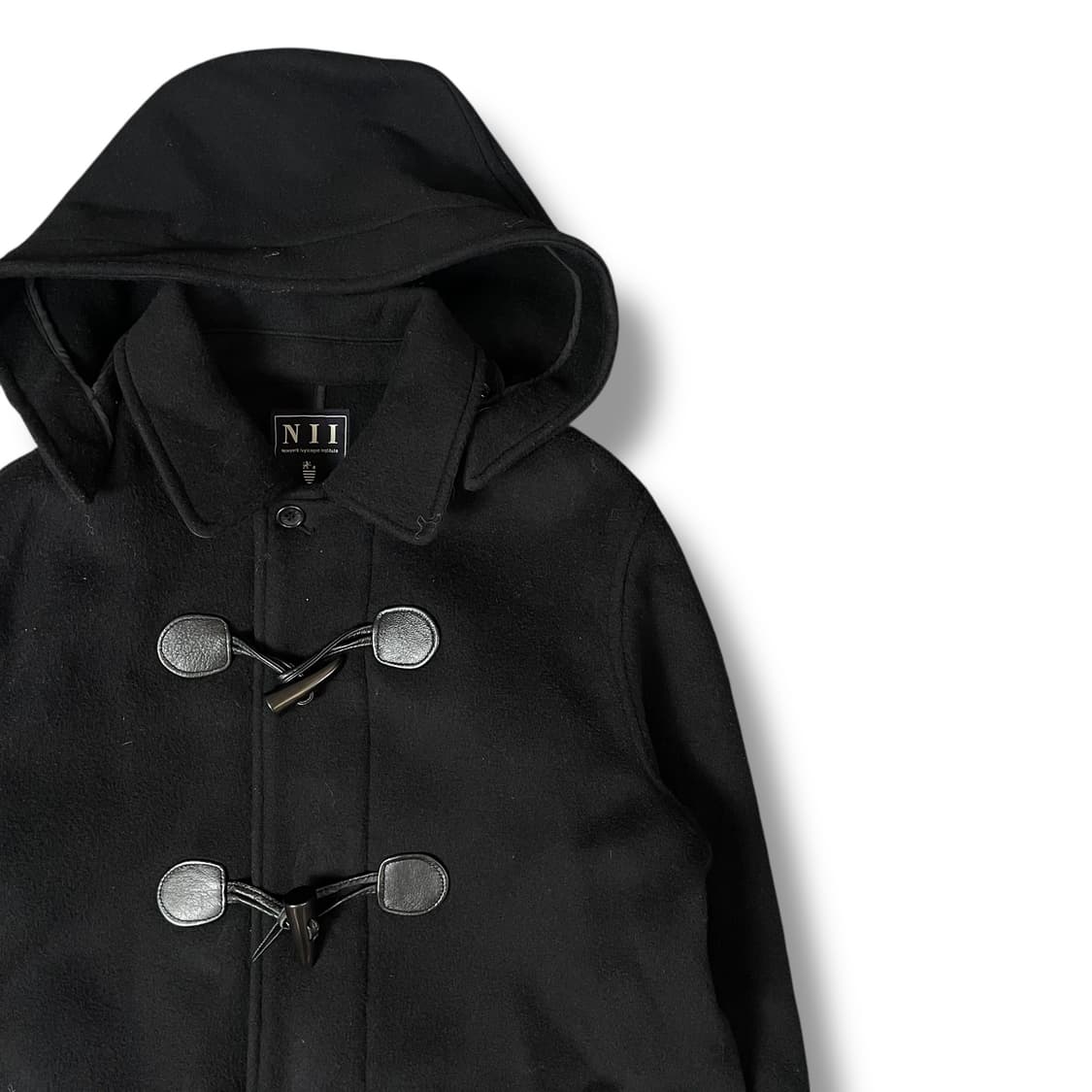 NII 혼방 블랙 후드 더플 코트 95 상품이미지3