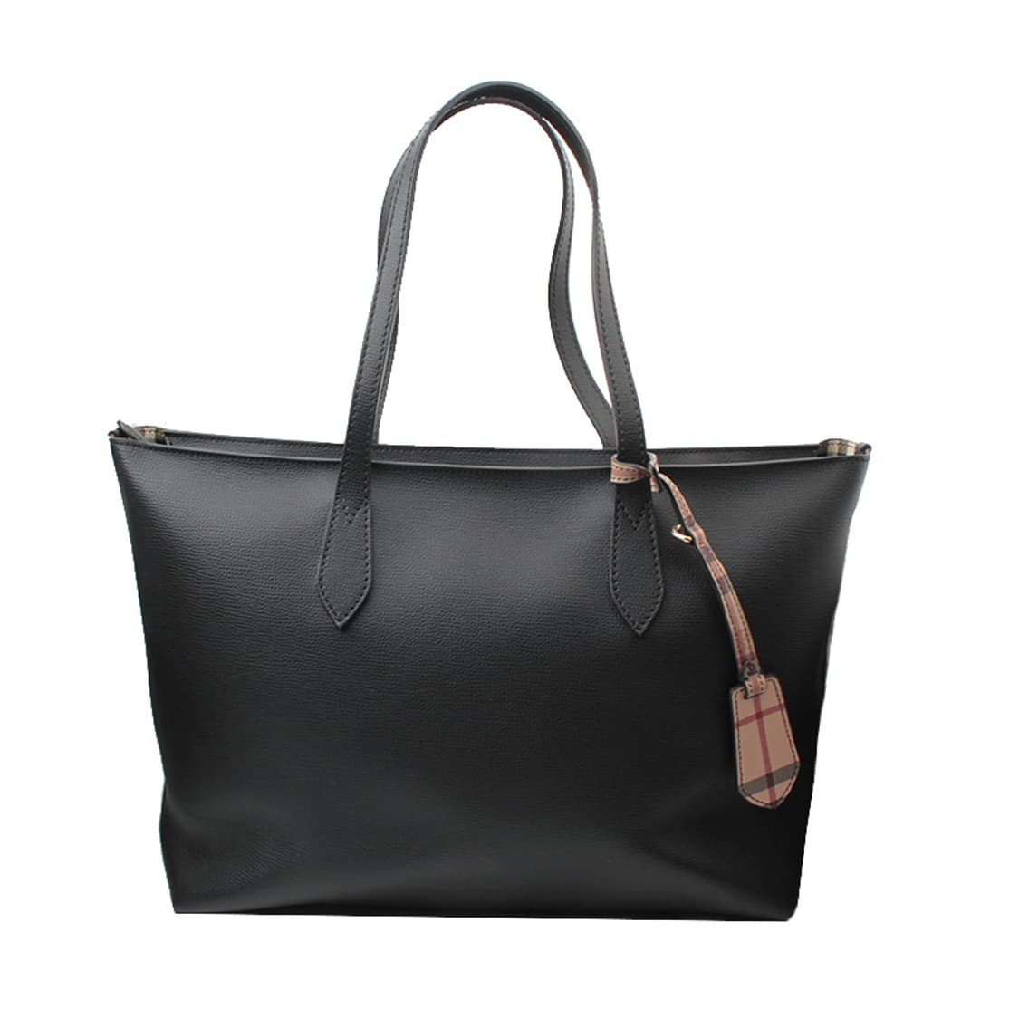 버버리 블랙 레더 체크 백참 쇼퍼백 상품이미지1
