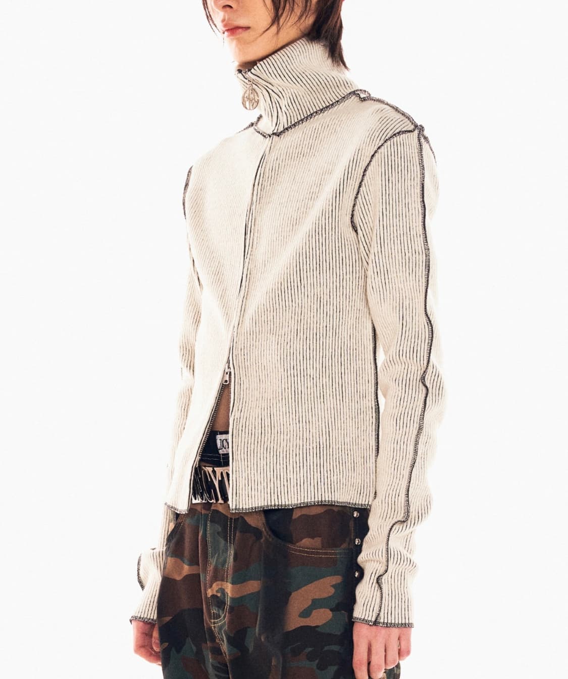 Lecyto RIBBED PRINT KNIT ZIP UP 상품이미지1