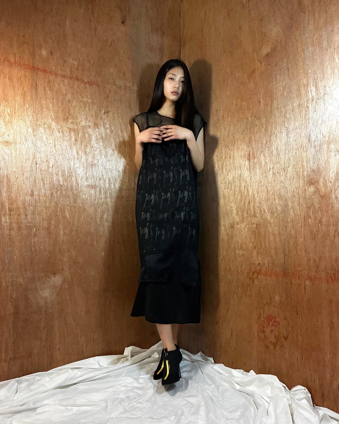 헬무트 랭 16AW 블랙 실크 쉬어 레이어드 드레스 상품이미지3