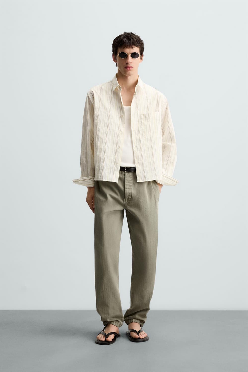 자라 Contrast stripe shirt white L 상품이미지1