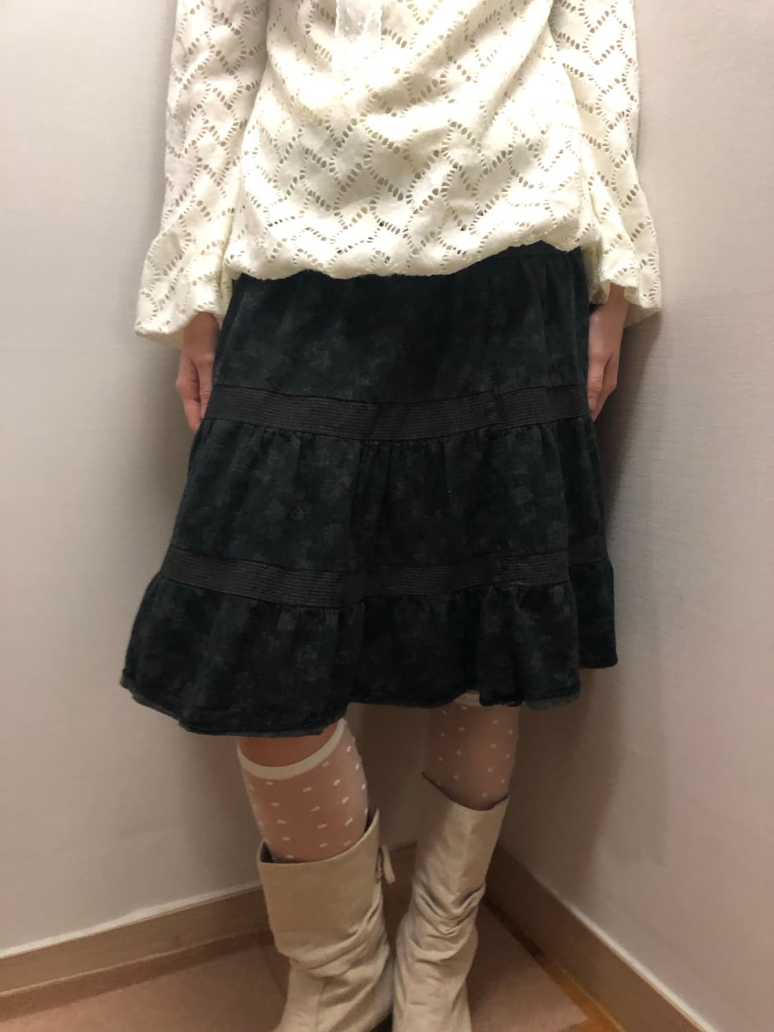 빈티지 딥 카키 모리 프릴 스커트 상품이미지4