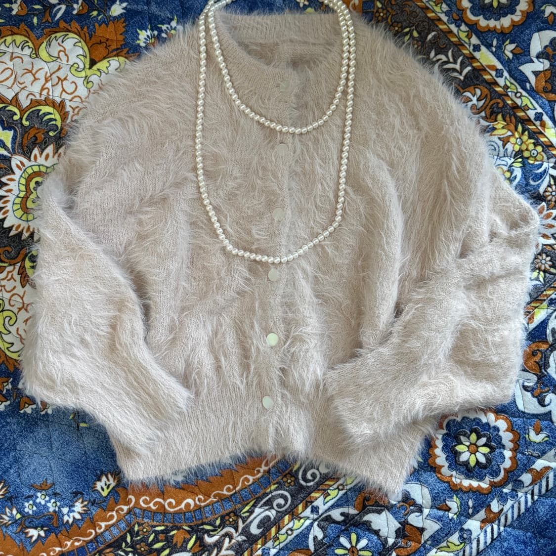 빈티지 헤어리 퍼 니트 스웨터 버튼 가디건 아우터 상품이미지1