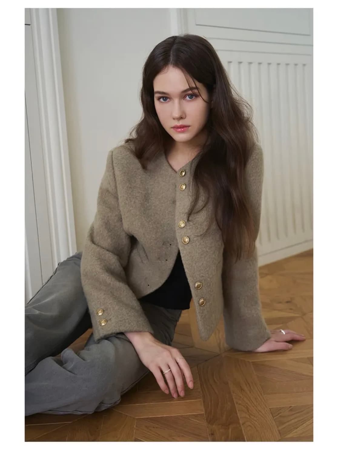 (새상품)(S) 드로우핏 우먼 헤어리 알파카 울 칼라리스 자켓 판매 상품이미지2