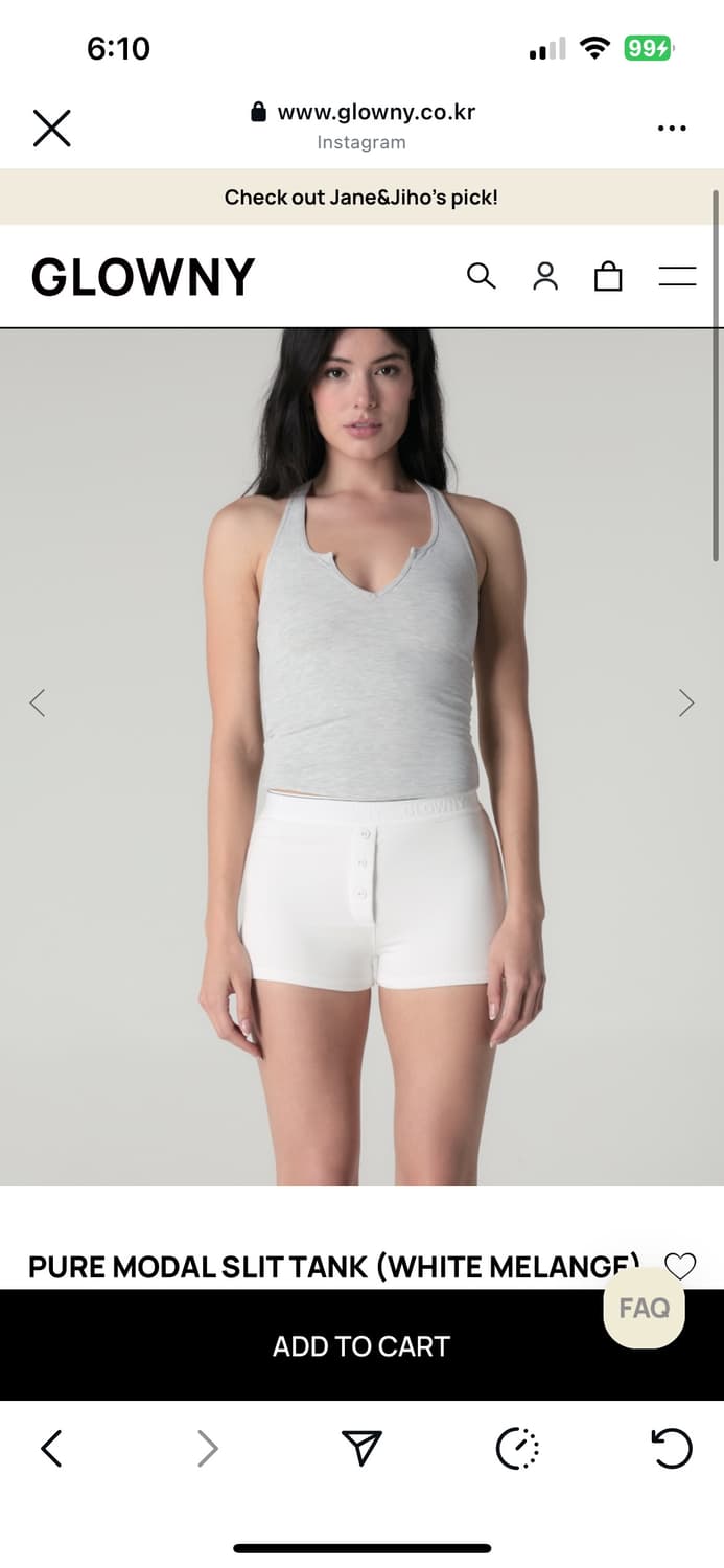글로니 퓨어 모달 슬립 탱크 나시 화이트멜란지 m 새거팝니다 상품이미지1
