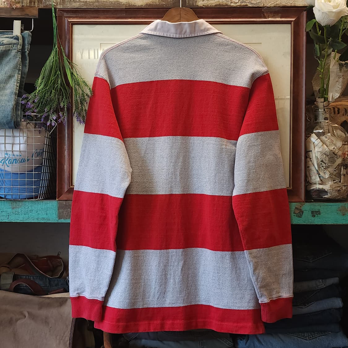 90s 폴로 럭비 카라티 헤비코튼 usa 메이드 빅 스트라이프 m 상품이미지2