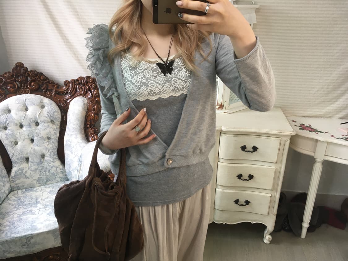 jpn vintage gray mint lace cardigan 상품이미지5