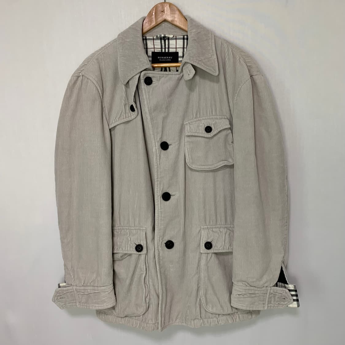 버버리 블루라벨 코듀로이 빈티지 자켓 그레이 아이보리 체크 안감 M 상품이미지2