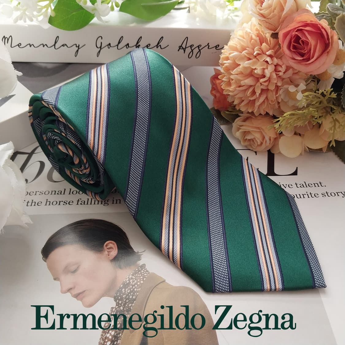 에르메네질도 제냐 스트라이프 넥타이 9.2cm A+~A등급 K2153 상품이미지2