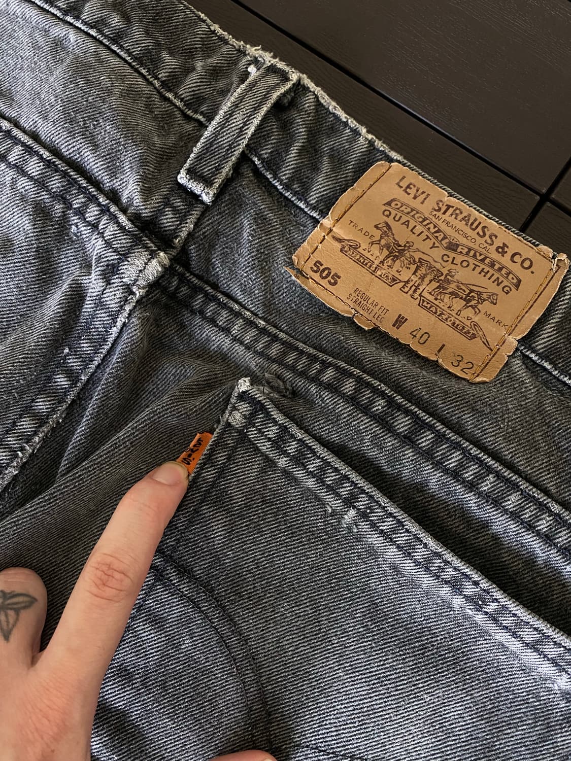 (40x32) 90s 리바이스 505 오렌지탭 흑청 블랙 USA 상품이미지5