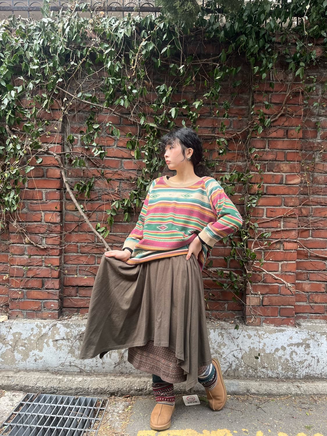 카키 레이어드 언발 스커트 상품이미지2