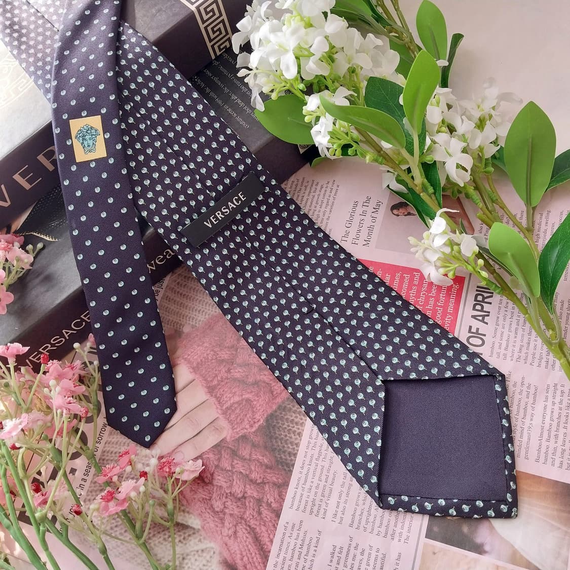 베르사체 실크 메두사 플라워 넥타이 8.9cm A+등급 K1852 상품이미지5