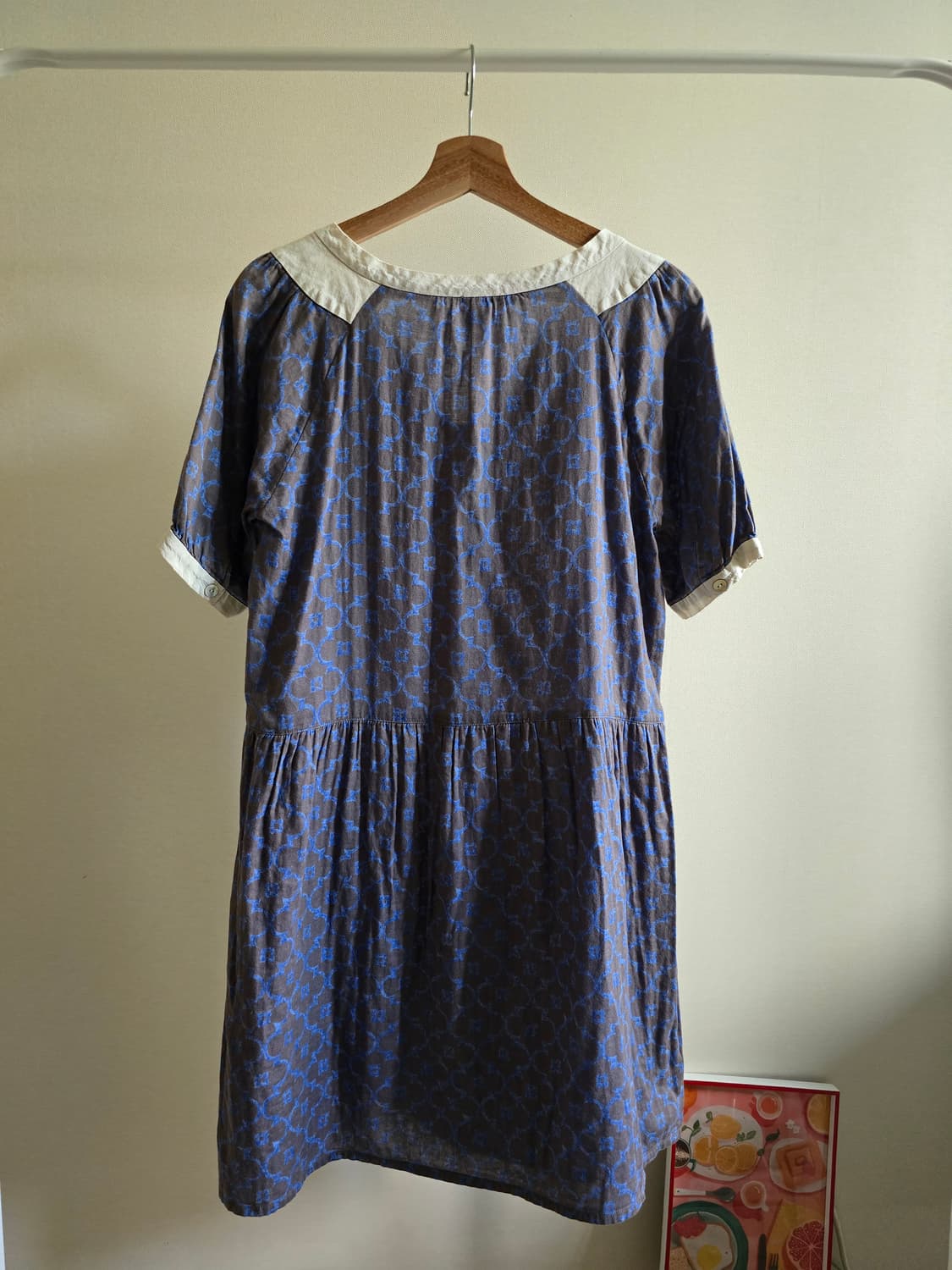 ​[Click pebble] 리넨 배색 거즈면 원피스 상품이미지5