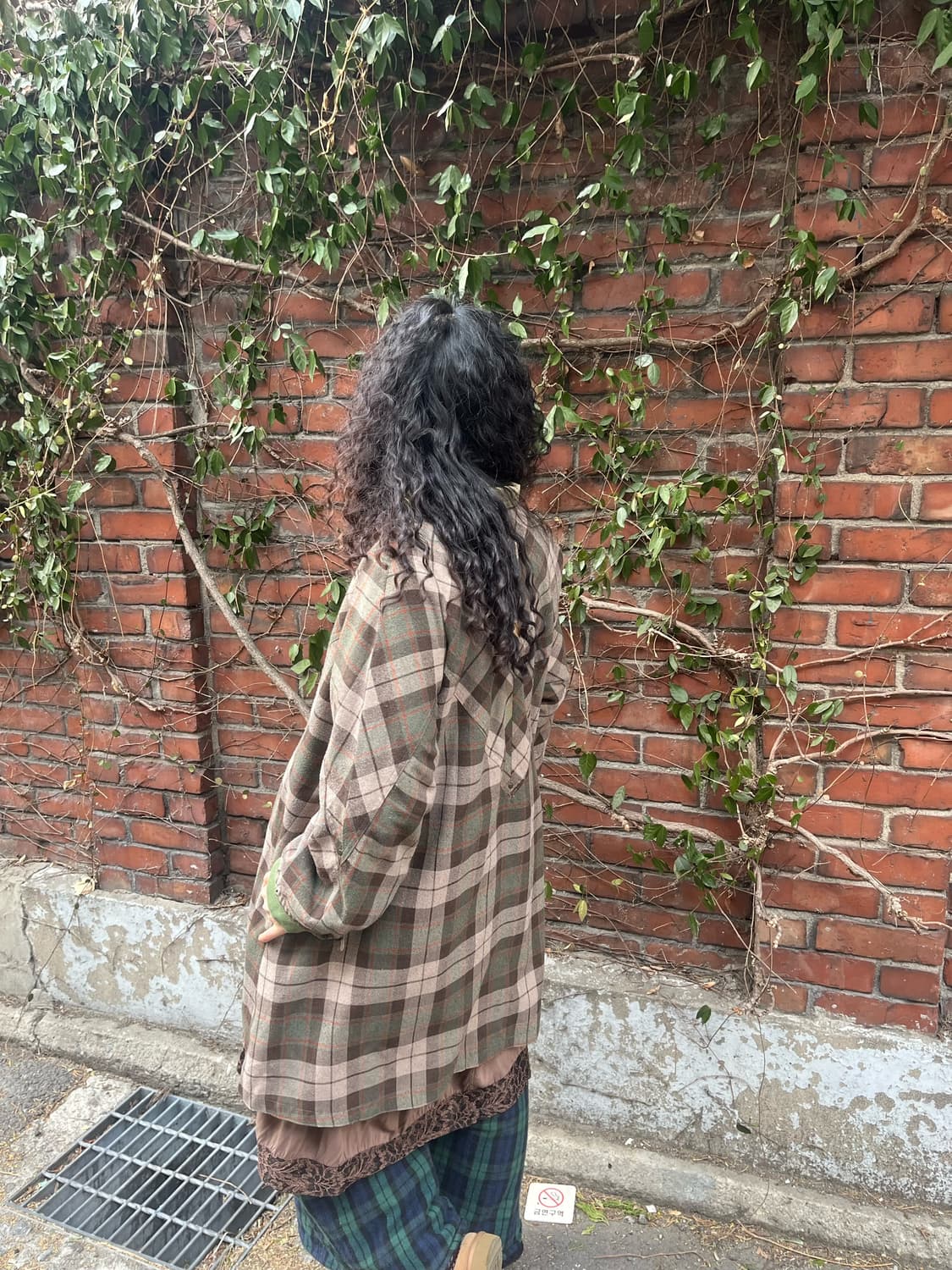 카키&그린 체크 패턴 양면 롱 재킷 상품이미지6