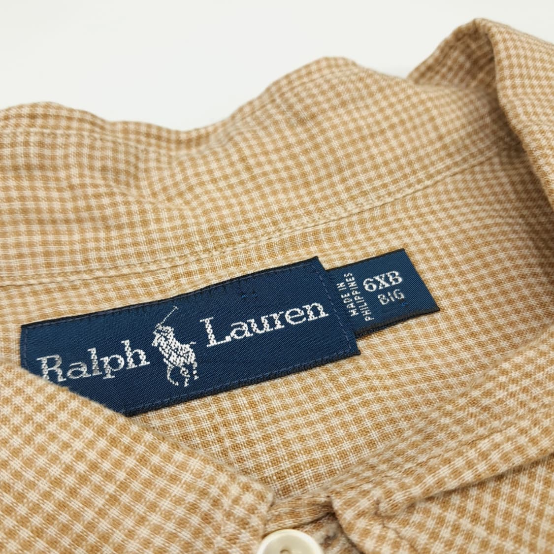 Cq675 6XL Big 폴로 랄프로렌 브라운 체크 린넨 반팔 셔츠 남방 상품이미지3