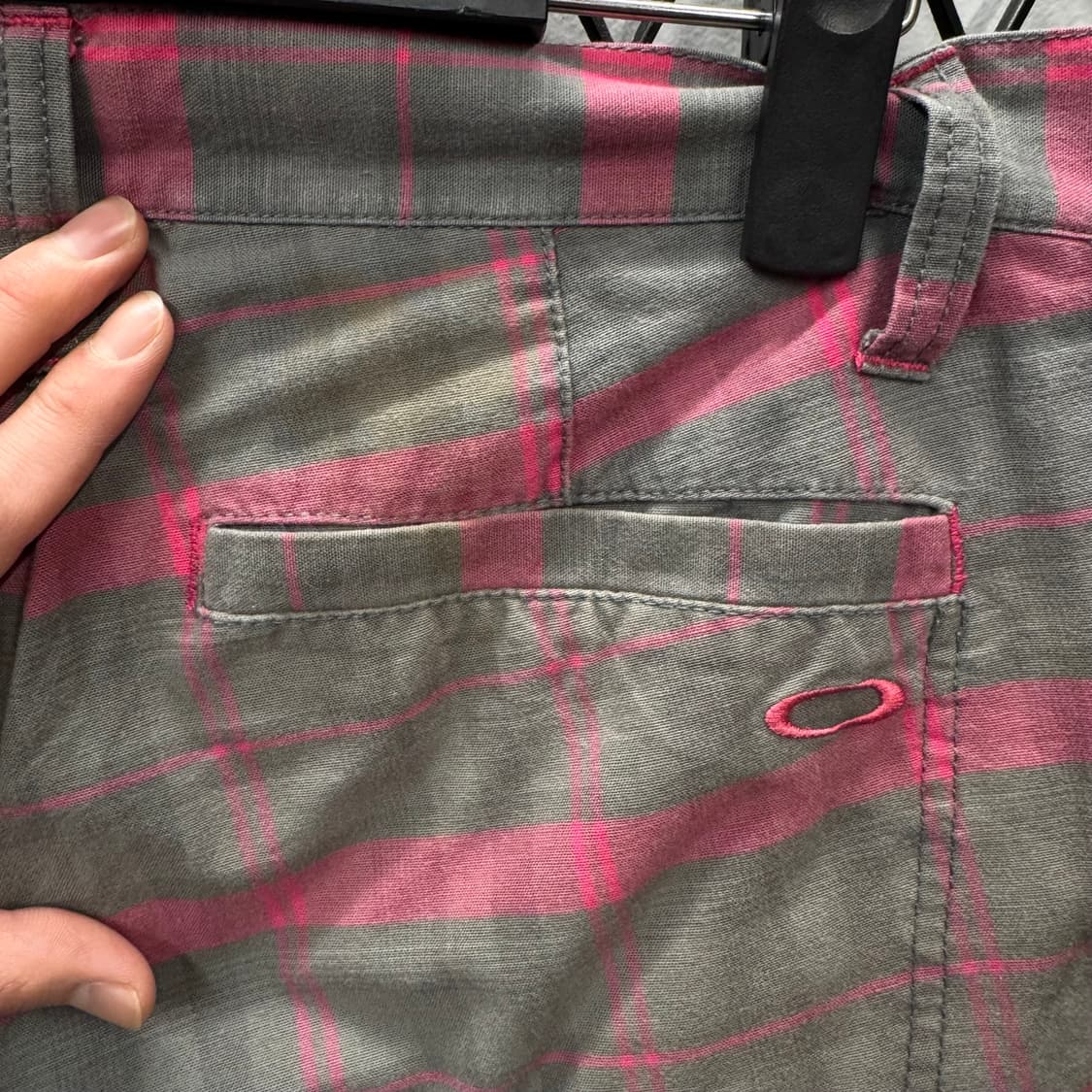오클리 재팬 체크 코튼 슬랙스 팬츠 스트레이트 핏 그레이 핑크 상품이미지6