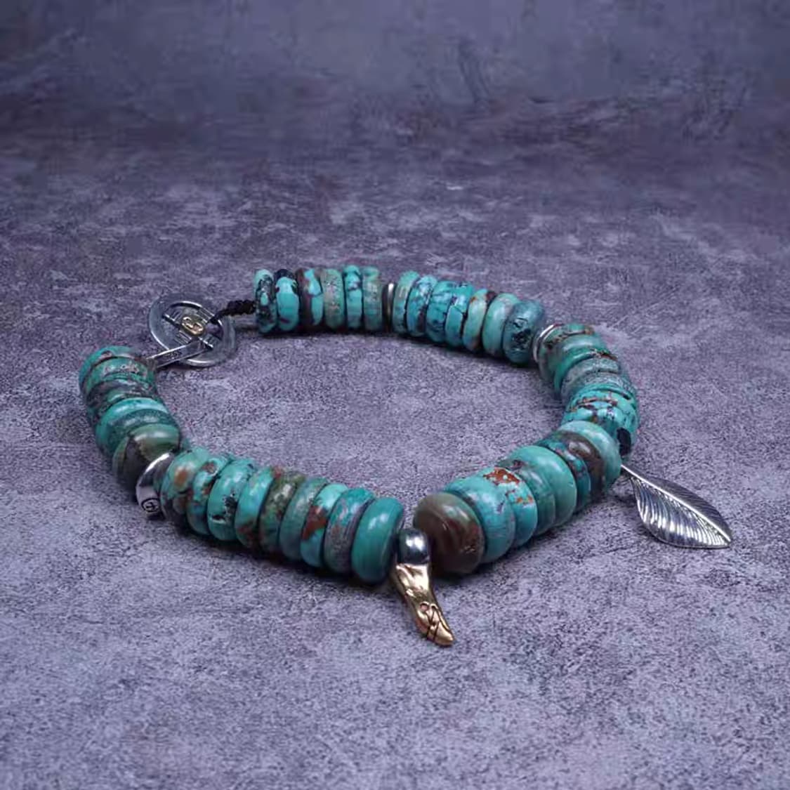 Oceanora 오리지널 인디언 스타일 실버 비드 천연 터키석 팔찌 상품이미지2
