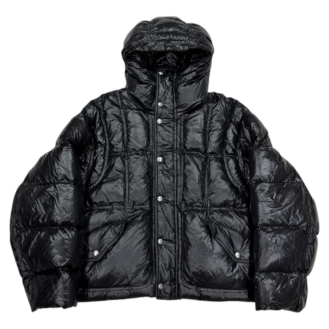 에이카화이트 글로시 덕다운 유광 점퍼 후드 패딩 자켓 블랙 M 상품이미지1