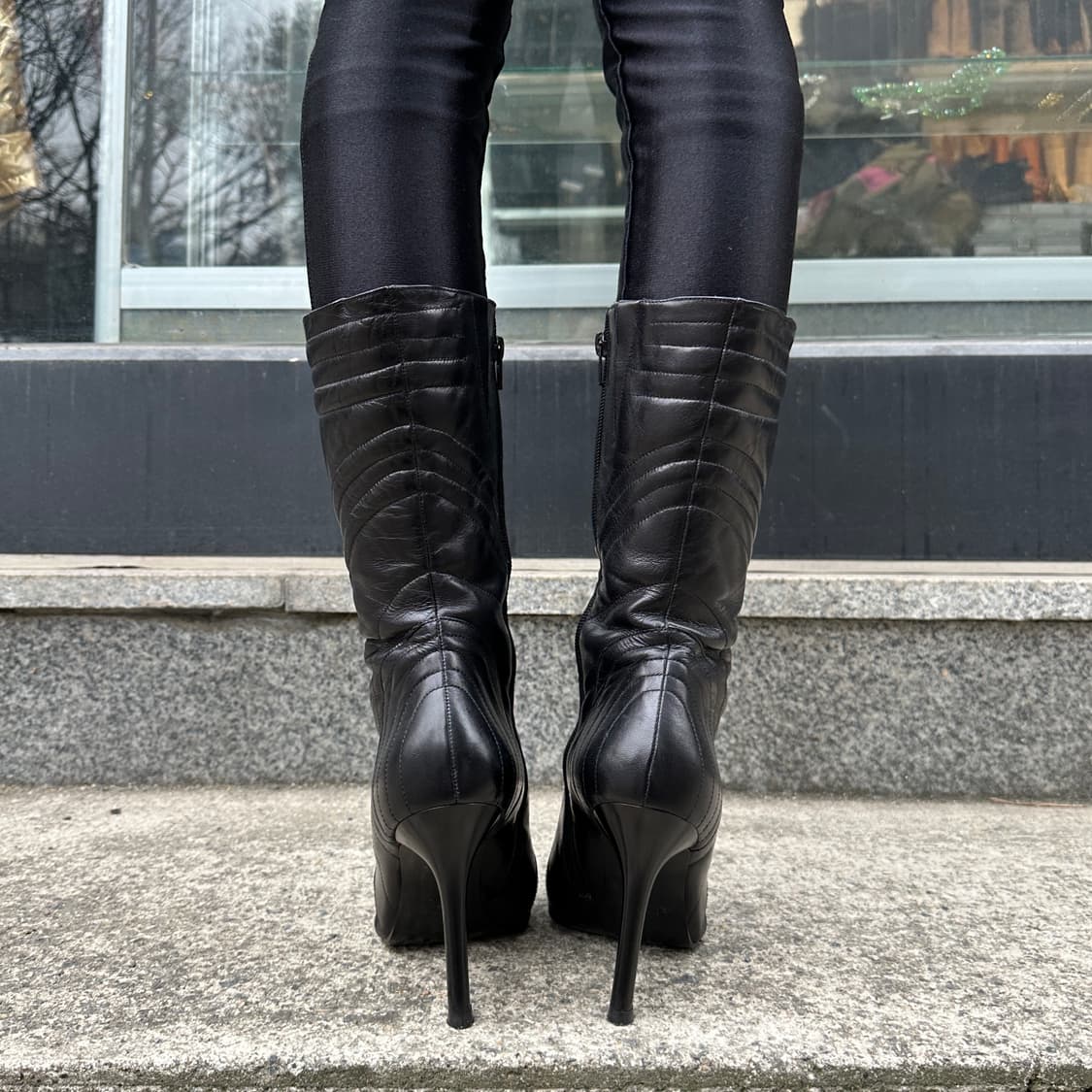 00s 알도 가죽 모토 포인티드 힐 부츠 상품이미지10