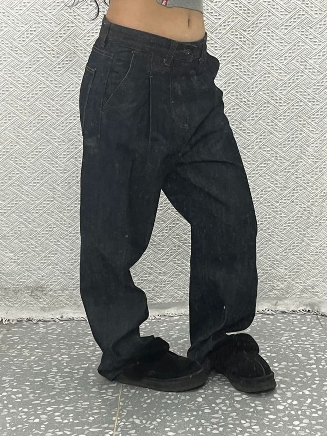 비슬로우 베이직 핀턱 와이드 데님 팬츠 30인치 C06513 상품이미지2