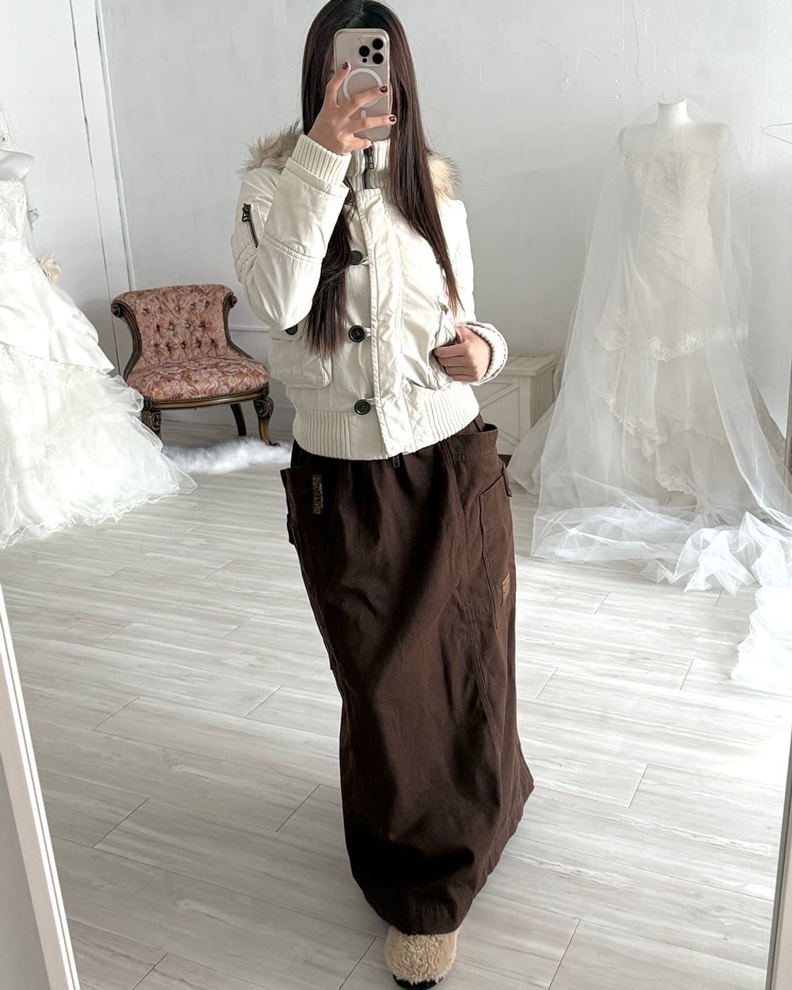 HAI by ISSEYMIYAKE brown Maxi long skirt 상품이미지3