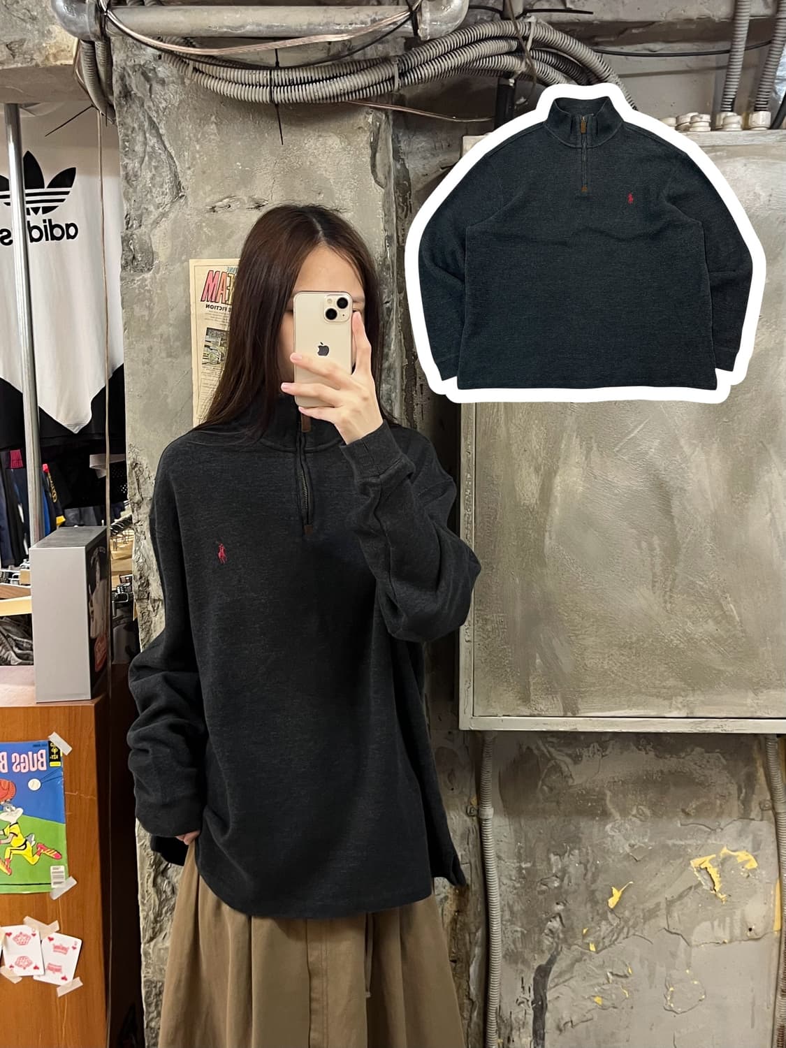 폴로 랄프로렌 반집업 긴팔티 차콜 L #csz1000 상품이미지1