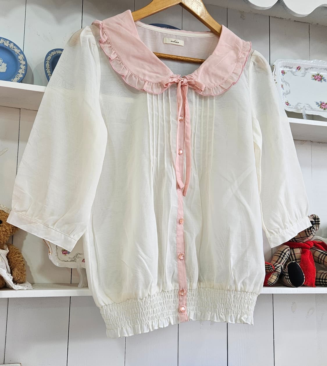 핑크 카라 러블리 블라우스 7부 상품이미지2