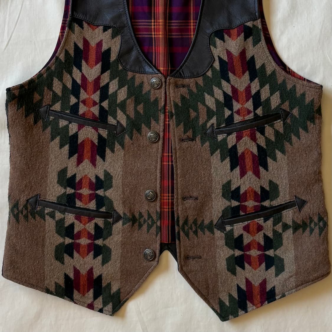 [L/102] Navajo Blanket 다크 브라운 레더 웨스턴 베스트 상품이미지3