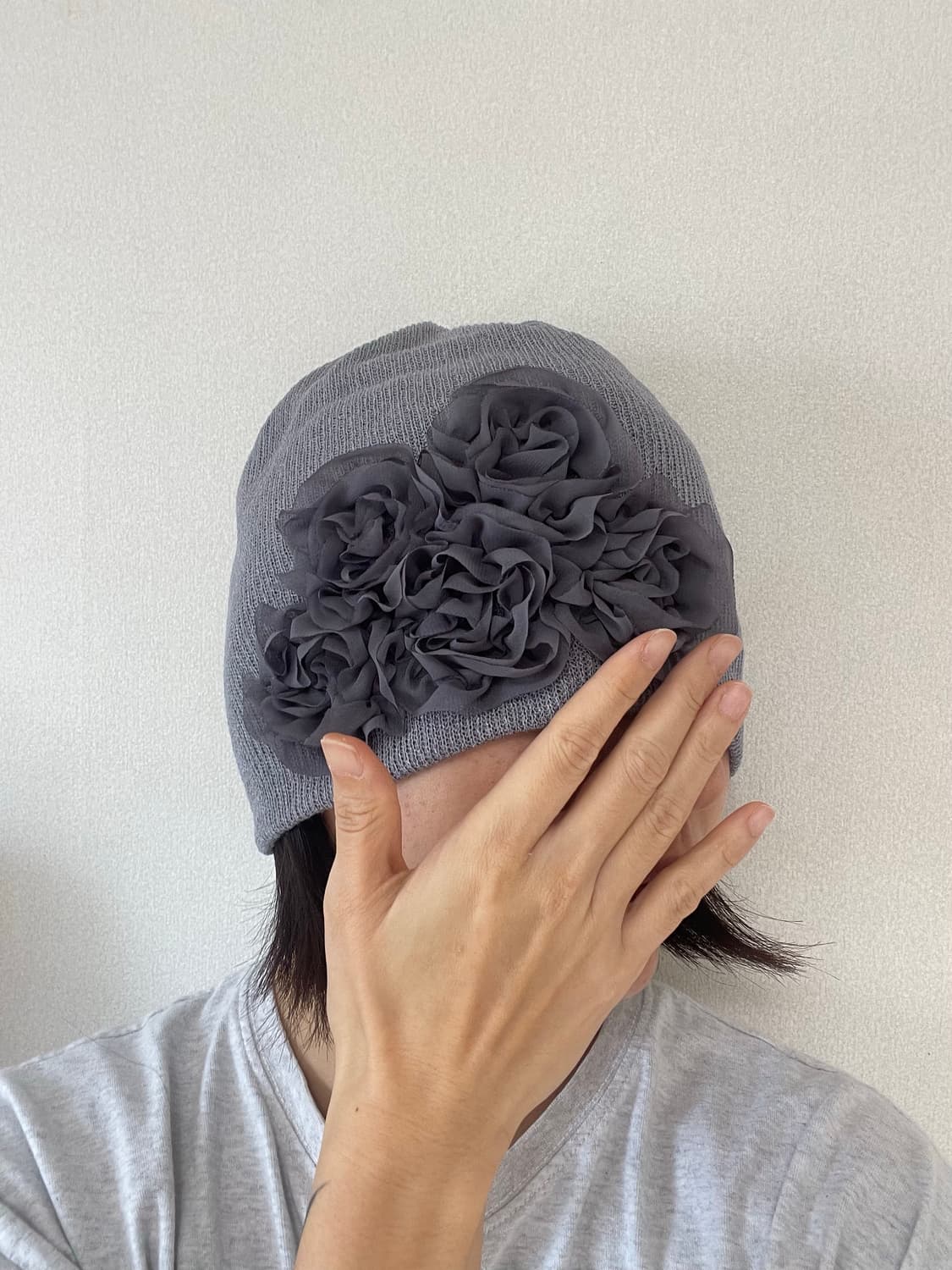 플라워 니트 비니 그레이 상품이미지1