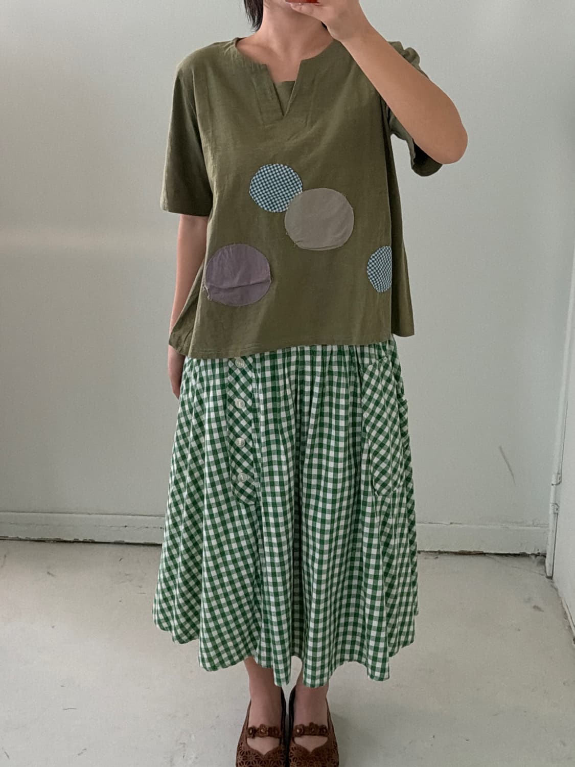 일본빈티지 패치워크 자수 반팔티 상품이미지3