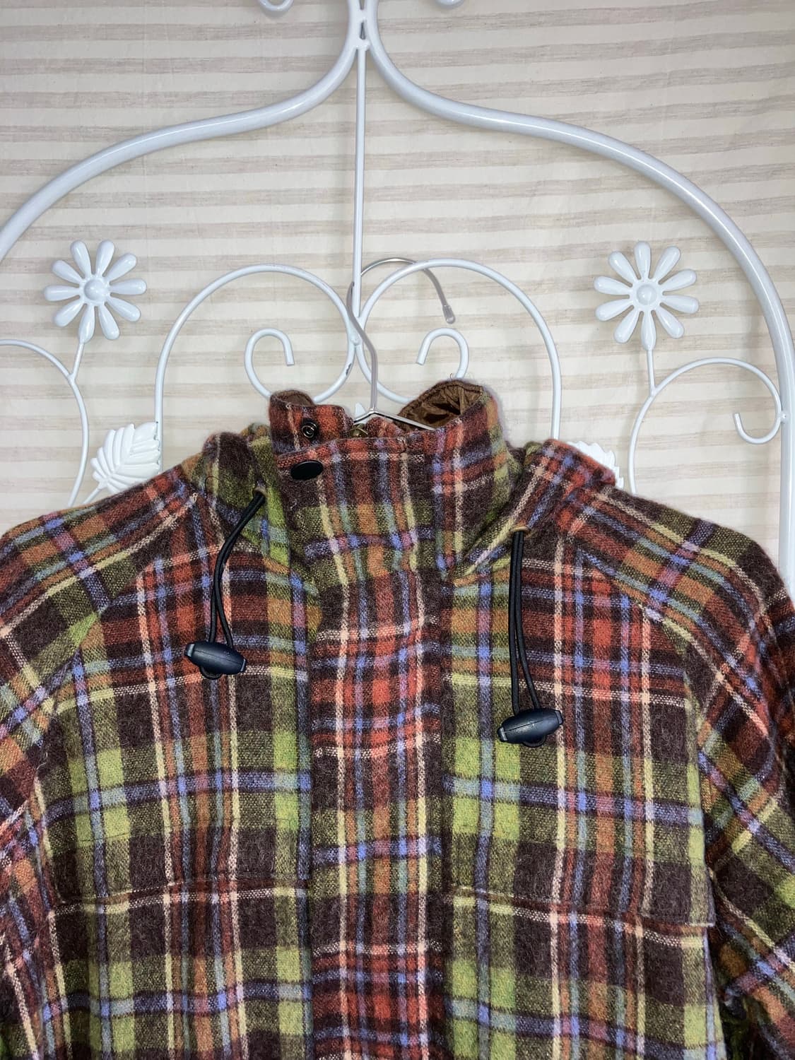 빈티지 그린 브라운 체크 후드 코트 y2k 스트릿 갸루 펑키486 상품이미지3