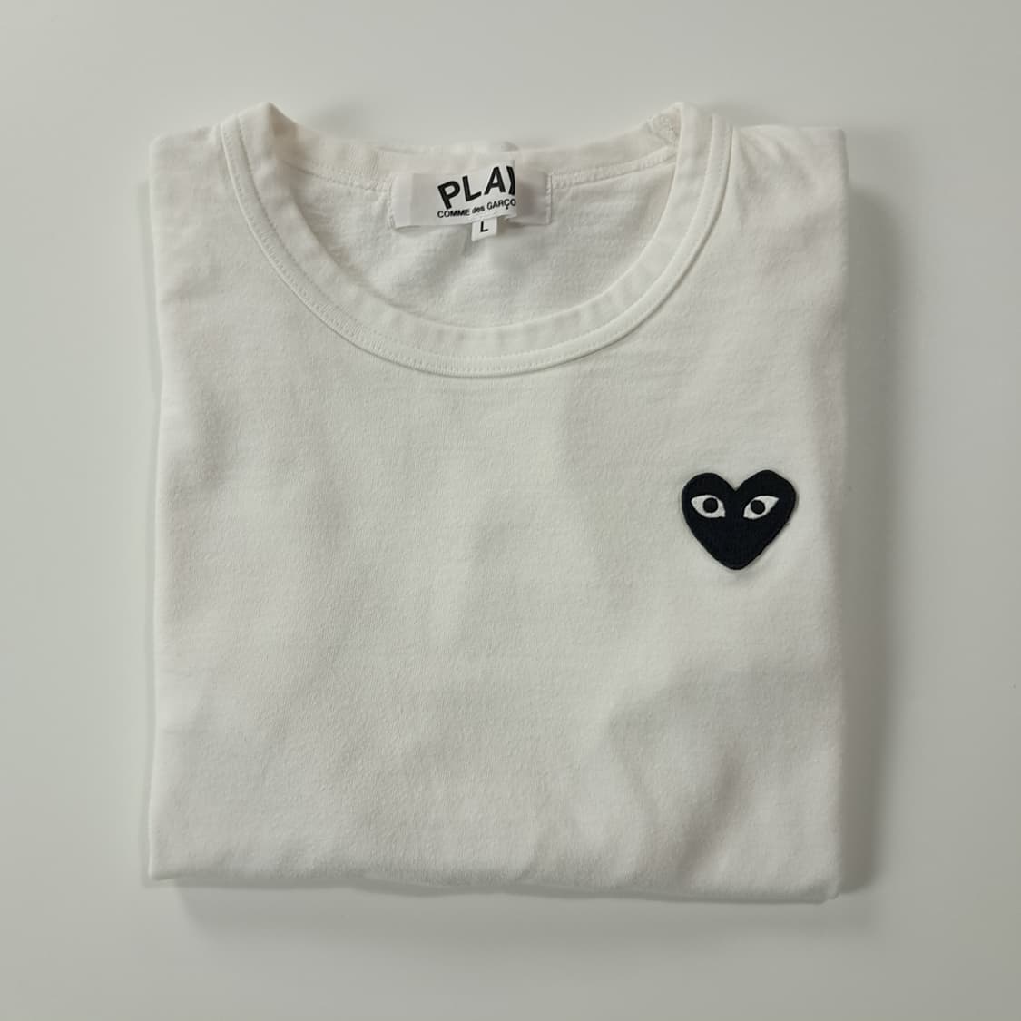 CK195 L 꼼데가르송 일본판 블랙하트 화이트 반팔 티셔츠 상품이미지8