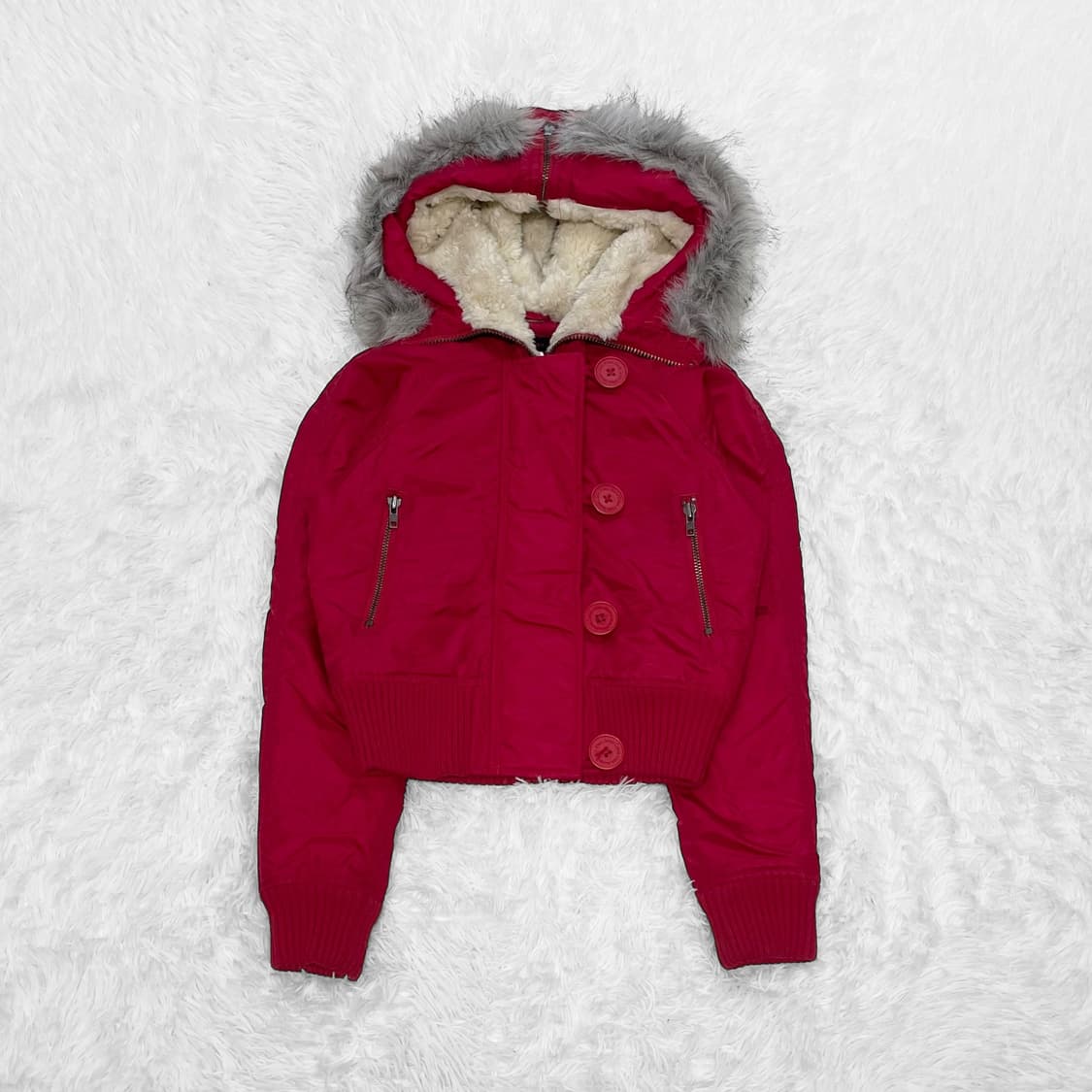 켈빈클라인 후디 퍼 숏 패딩 레드 상품이미지2