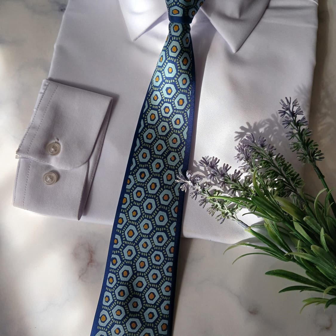 밀라숀 실크 네이비 기하 패턴 넥타이 8.9cm A+등급 A19753 상품이미지6