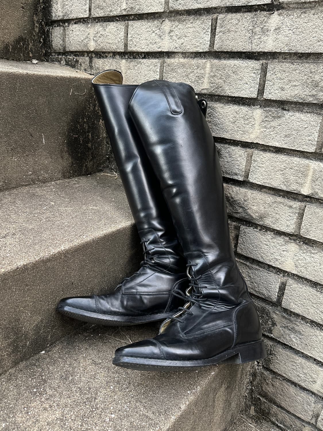Golden horse laceup leather riding boots 상품이미지2