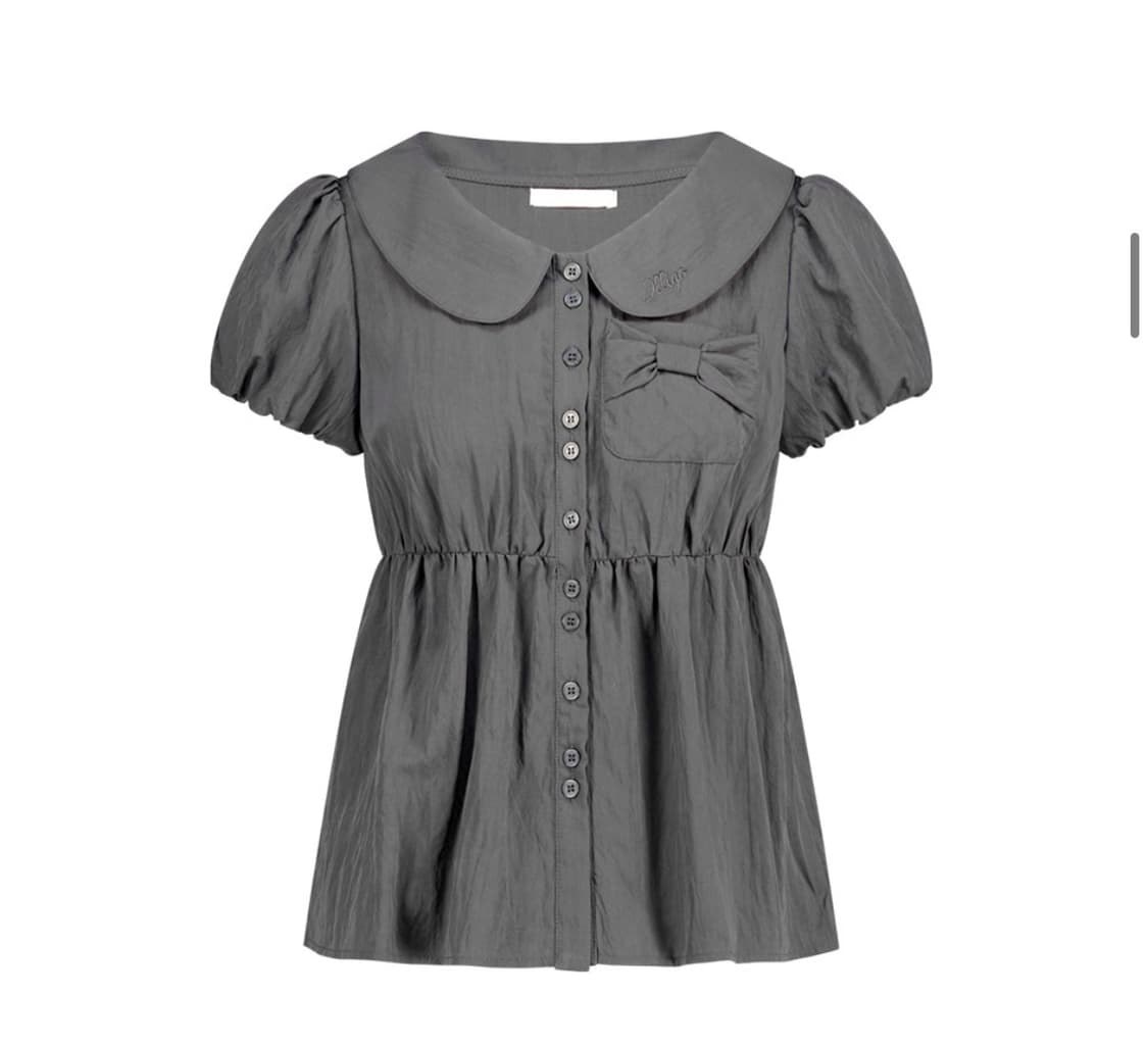 당일배송) 일리고 포밍 리본 퍼프 블라우스 차콜 상품이미지2